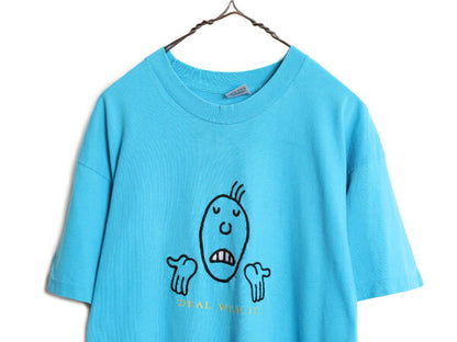 90s USA製 アート イラスト 刺繍 Tシャツ メンズ L / 90年代 オールド 当時物 キャラクター メッセージ ヘビーウェイト シングルステッチ