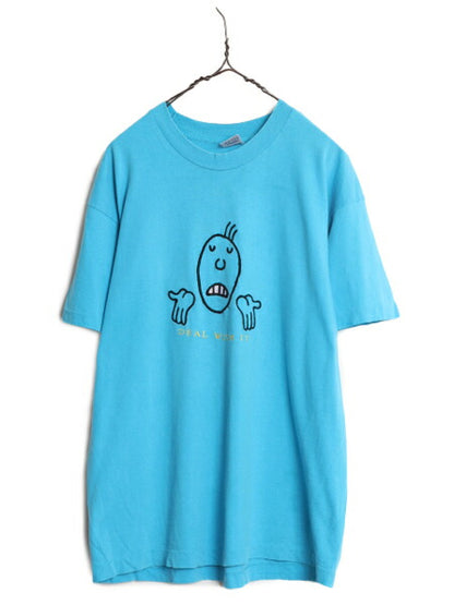 90s USA製 アート イラスト 刺繍 Tシャツ メンズ L / 90年代 オールド 当時物 キャラクター メッセージ ヘビーウェイト シングルステッチ