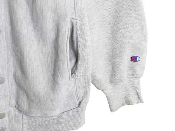 90s USA製 チャンピオン リバースウィーブ スナップ カーディガン メンズ M Champion 裏起毛 スウェット トレーナー スノーボード 刺繍 灰