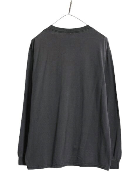 90s 00s キャラクター イラスト 3段 プリント 長袖 Tシャツ メンズ M 古着 90年代 00年代 オールド カレッジ タイプ ロンT 動物 ブラック