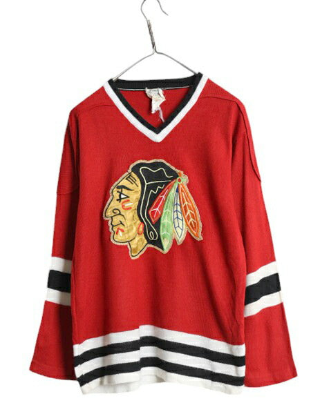 70s NHL オフィシャル シカゴ ブラックホークス ホッケー ジャージ メンズ S / ヴィンテージ ゲームシャツ ユニフォーム アイスホッケー 赤