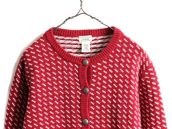 ■ エルエルビーン バーズアイ ニット カーディガン レディース L / 古着 LLBEAN LLビーン セーター コットン ウール ノルディック 前開き
