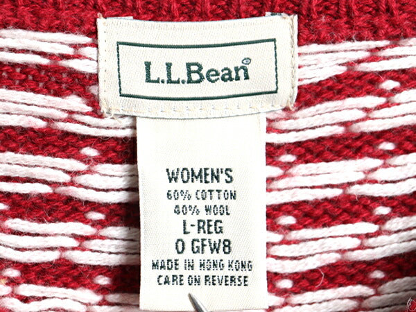 ■ エルエルビーン バーズアイ ニット カーディガン レディース L / 古着 LLBEAN LLビーン セーター コットン ウール ノルディック 前開き
