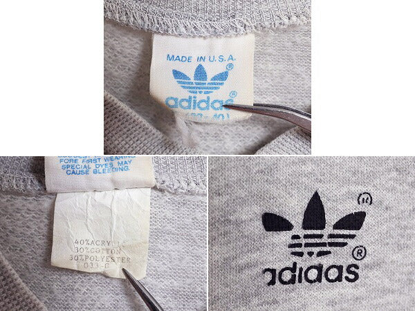 80s USA製 アディダス ヘンリーネック スウェット メンズ S レディース M ヴィンテージ adidas トレーナー トレフォイル プリント ツートン
