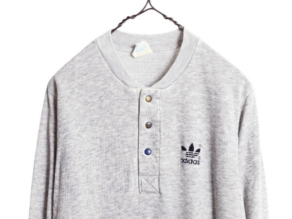80s USA製 アディダス ヘンリーネック スウェット メンズ S レディース M ヴィンテージ adidas トレーナー トレフォイル プリント ツートン