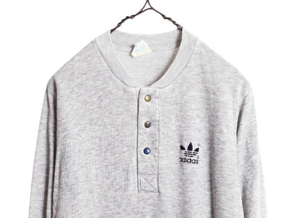 80s USA製 アディダス ヘンリーネック スウェット メンズ S レディース M ヴィンテージ adidas トレーナー トレフォイル プリント ツートン