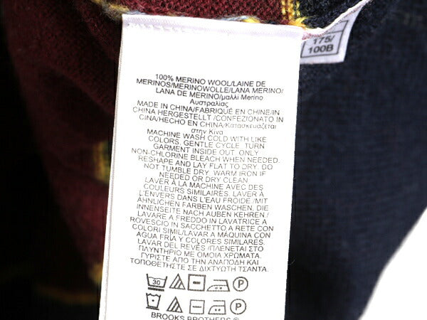 ブルックスブラザーズ ボーダー メリノ ウール ニット セーター メンズ M 古着 BROOKS BROTHERS クルーネック ワンポイント ロゴ刺繍 薄手