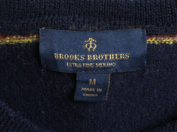 ブルックスブラザーズ ボーダー メリノ ウール ニット セーター メンズ M 古着 BROOKS BROTHERS クルーネック ワンポイント ロゴ刺繍 薄手
