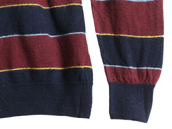 ブルックスブラザーズ ボーダー メリノ ウール ニット セーター メンズ M 古着 BROOKS BROTHERS クルーネック ワンポイント ロゴ刺繍 薄手