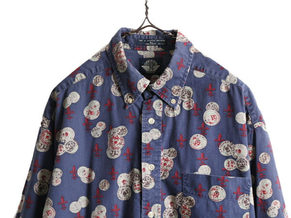 90s ドッカーズ リーバイス 総柄 長袖 ボタンダウン シャツ メンズ L / 90年代 オールド LEVIS DOCKERS 長袖シャツ ポケット付き コットン
