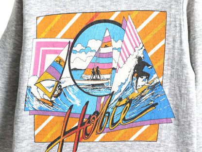 80s USA製 ホビー 3面 サーフ プリント フルジップ スウェット フード パーカー メンズ S 80年代 HOBIE ヴィンテージ 裏起毛 トレーナー 灰