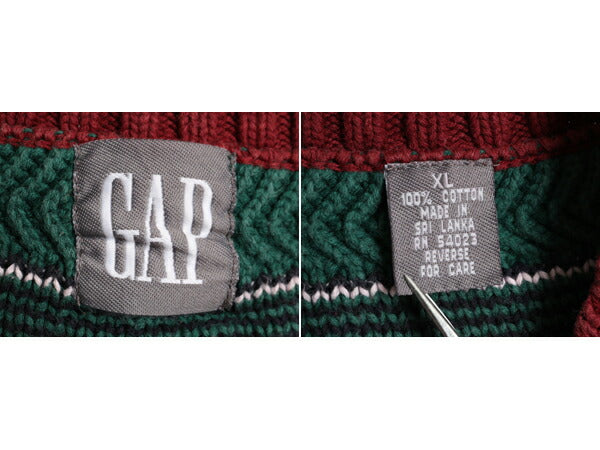 90s OLD GAP コットン チルデン ニット セーター メンズ XL 古着 90年代 オールド ギャップ Vネック ケーブル ヘビーウェイト 大きいサイズ
