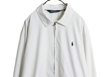 90s ポロ ラルフローレン スムース ナイロン 素材 スイングトップ ジャケット メンズ XL 古着 オールド ブルゾン フルジップ ストレッチ 白