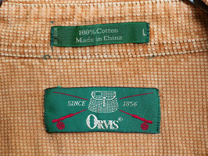 90s オービス 長袖 コットン ボタンダウン シャツ メンズ L 90年代 オールド ORVIS 旧タグ アウトドア コーデュロイ 無地 ポケット付き 茶
