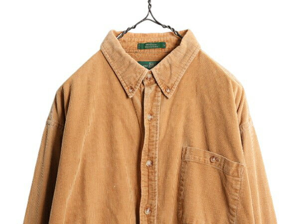90s オービス 長袖 コットン ボタンダウン シャツ メンズ L 90年代 オールド ORVIS 旧タグ アウトドア コーデュロイ 無地 ポケット付き 茶