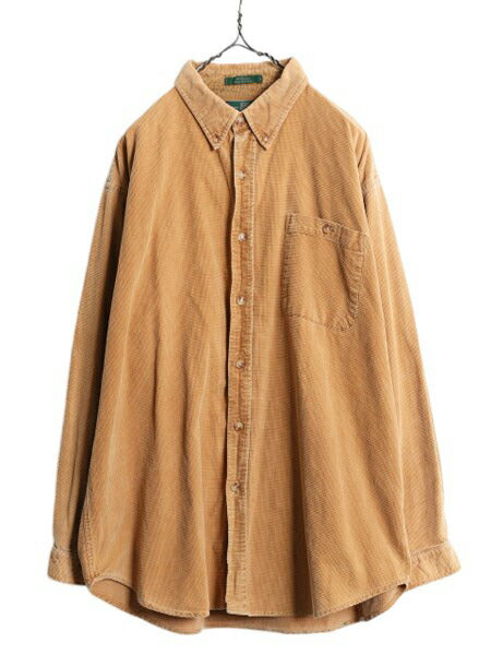 90s オービス 長袖 コットン ボタンダウン シャツ メンズ L 90年代 オールド ORVIS 旧タグ アウトドア コーデュロイ 無地 ポケット付き 茶