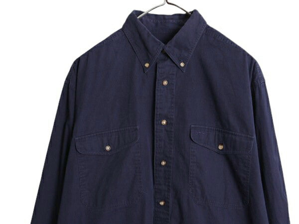 90s ブルックスブラザーズ 長袖 ボタンダウン シャツ メンズ L / 古着 90年代 オールド BROOKS BROTHERS 旧タグ コットン BD 無地 ネイビー