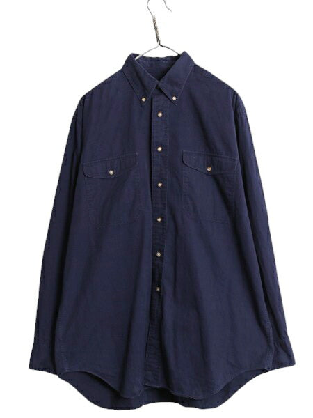 90s ブルックスブラザーズ 長袖 ボタンダウン シャツ メンズ L / 古着 90年代 オールド BROOKS BROTHERS 旧タグ コットン BD 無地 ネイビー