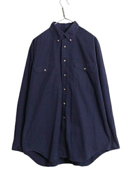 90s ブルックスブラザーズ 長袖 ボタンダウン シャツ メンズ L / 古着 90年代 オールド BROOKS BROTHERS 旧タグ コットン BD 無地 ネイビー