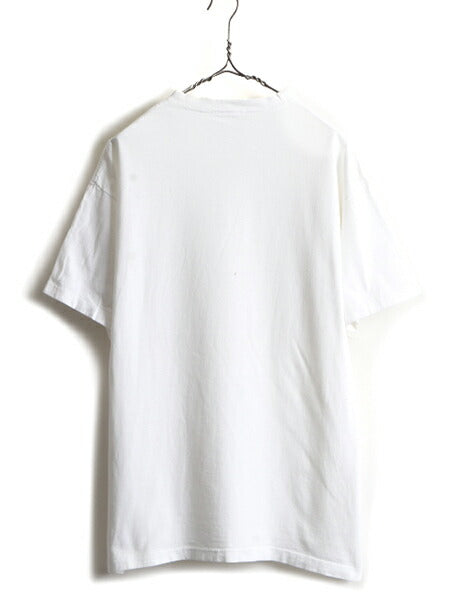 90s ■ キャラクター ジョーク プリント 半袖 Tシャツ ( メンズ L ) 古着 オールド 90年代 シングルステッチ プリントTシャツ アート 白