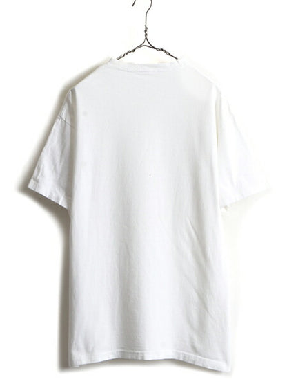 90s ■ キャラクター ジョーク プリント 半袖 Tシャツ ( メンズ L ) 古着 オールド 90年代 シングルステッチ プリントTシャツ アート 白