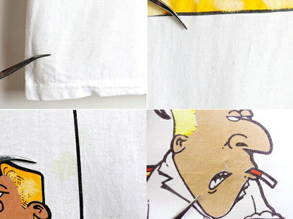 90s ■ キャラクター ジョーク プリント 半袖 Tシャツ ( メンズ L ) 古着 オールド 90年代 シングルステッチ プリントTシャツ アート 白