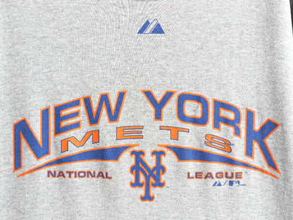 ■ MLB オフィシャル Majestic ニューヨーク メッツ プリント 半袖 Tシャツ ( メンズ M ) 古着 プリントTシャツ ロゴT メジャーリーグ 灰