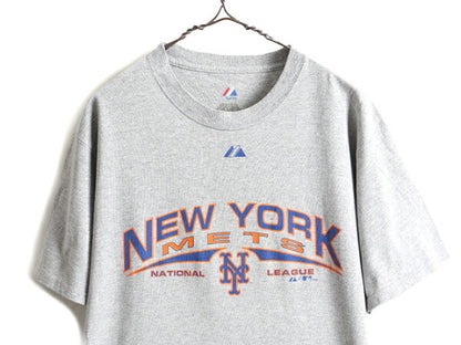 ■ MLB オフィシャル Majestic ニューヨーク メッツ プリント 半袖 Tシャツ ( メンズ M ) 古着 プリントTシャツ ロゴT メジャーリーグ 灰