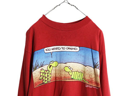 90s ヘビ キャラクター イラスト ジョーク プリント 長袖 Tシャツ メンズ L 90年代 オールド ロンT シングルステッチ スネーク メッセージ
