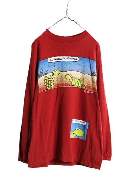 90s ヘビ キャラクター イラスト ジョーク プリント 長袖 Tシャツ メンズ L 90年代 オールド ロンT シングルステッチ スネーク メッセージ