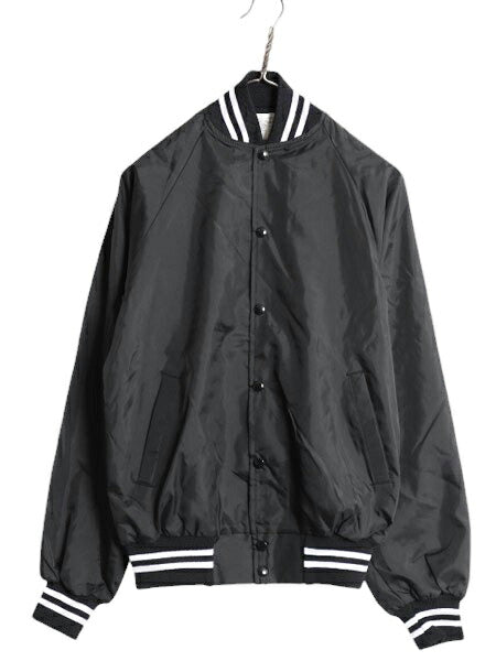 デッドストック 80s USA製 ライナー付き ナイロン スタジャン メンズ S 新品 黒 80年代 ヴィンテージ ジャケット 無地 ブラック モノトーン