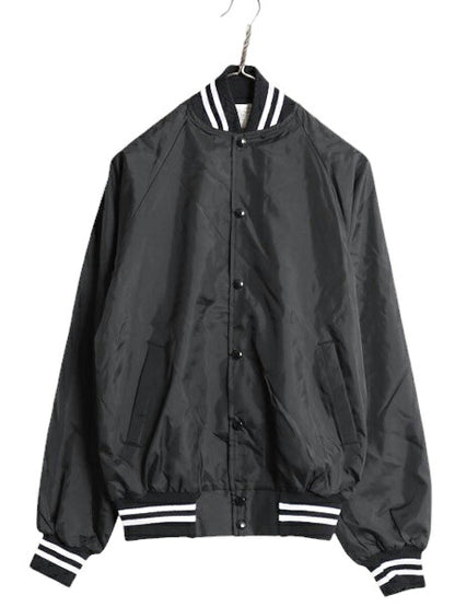 デッドストック 80s USA製 ライナー付き ナイロン スタジャン メンズ S 新品 黒 80年代 ヴィンテージ ジャケット 無地 ブラック モノトーン