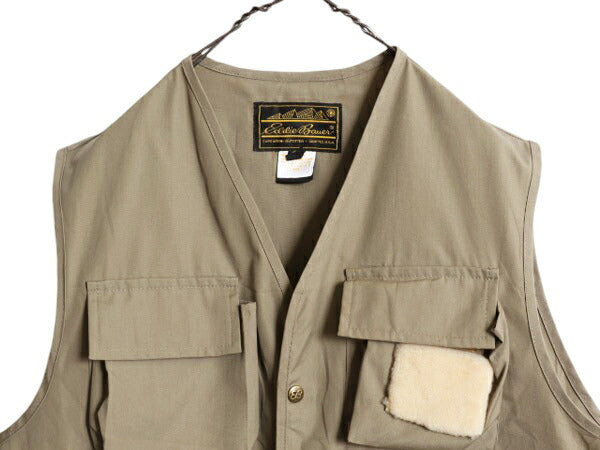 70s 80s エディバウアー フィッシング ベスト メンズ L 古着 70年代 80年代 ヴィンテージ EDDIE BAUER 黒タグ 重ね着 前開き ムートン 付き
