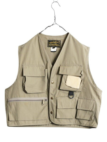 70s 80s エディバウアー フィッシング ベスト メンズ L 古着 70年代 80年代 ヴィンテージ EDDIE BAUER 黒タグ 重ね着 前開き ムートン 付き