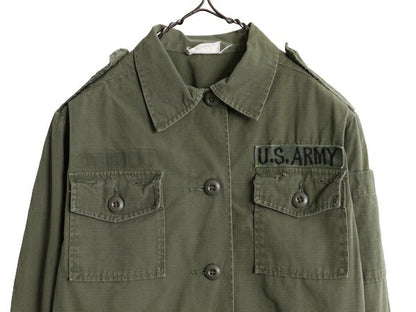 60s 70s 米軍実物 US ARMY リップストップ ユーティリティ シャツ 10 レディース M 程 60年代 70年代 ヴィンテージ アーミー ジャケット 緑