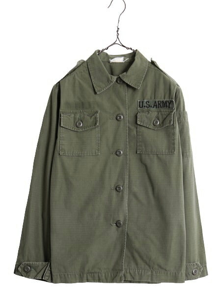 60s 70s 米軍実物 US ARMY リップストップ ユーティリティ シャツ 10 レディース M 程 60年代 70年代 ヴィンテージ アーミー ジャケット 緑