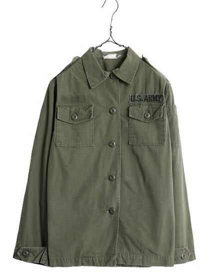 60s 70s 米軍実物 US ARMY リップストップ ユーティリティ シャツ 10 レディース M 程 60年代 70年代 ヴィンテージ アーミー ジャケット 緑