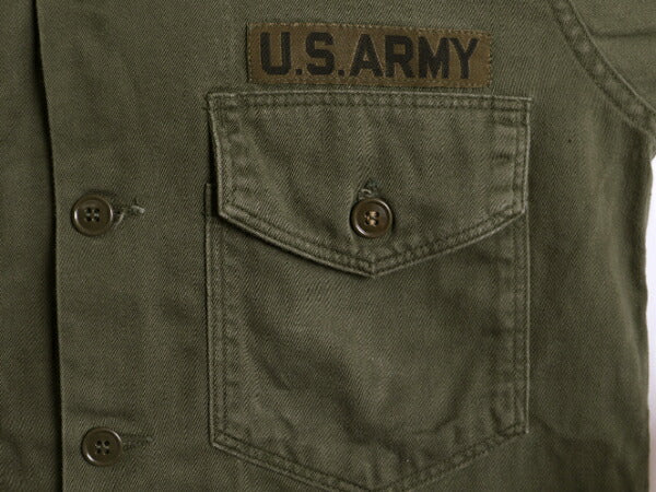 60s 民間 US ARMY コットン サテン ユーティリティ シャツ メンズ L 60年代 ヴィンテージ OG107 ミリタリー 軍物 筒袖 アーミー フルパッチ