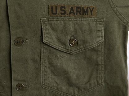 60s 民間 US ARMY コットン サテン ユーティリティ シャツ メンズ L 60年代 ヴィンテージ OG107 ミリタリー 軍物 筒袖 アーミー フルパッチ
