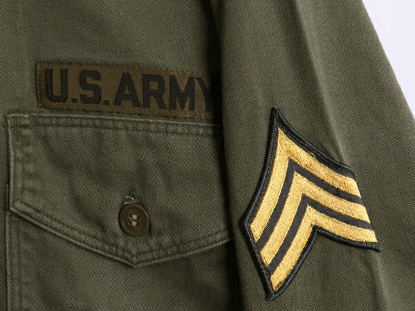 60s 民間 US ARMY コットン サテン ユーティリティ シャツ メンズ L 60年代 ヴィンテージ OG107 ミリタリー 軍物 筒袖 アーミー フルパッチ