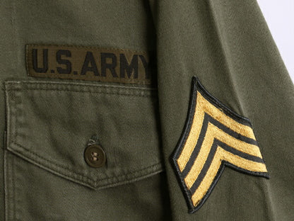 60s 民間 US ARMY コットン サテン ユーティリティ シャツ メンズ L 60年代 ヴィンテージ OG107 ミリタリー 軍物 筒袖 アーミー フルパッチ