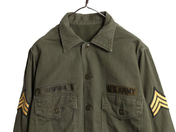 60s 民間 US ARMY コットン サテン ユーティリティ シャツ メンズ L 60年代 ヴィンテージ OG107 ミリタリー 軍物 筒袖 アーミー フルパッチ