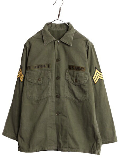 60s 民間 US ARMY コットン サテン ユーティリティ シャツ メンズ L 60年代 ヴィンテージ OG107 ミリタリー 軍物 筒袖 アーミー フルパッチ