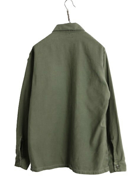70s 74年製 米軍実物 US ARMY コットン サテン ユーティリティ シャツ M 程 古着 70年代 ヴィンテージ ミリタリー 軍物 シャツ袖 4th OG107