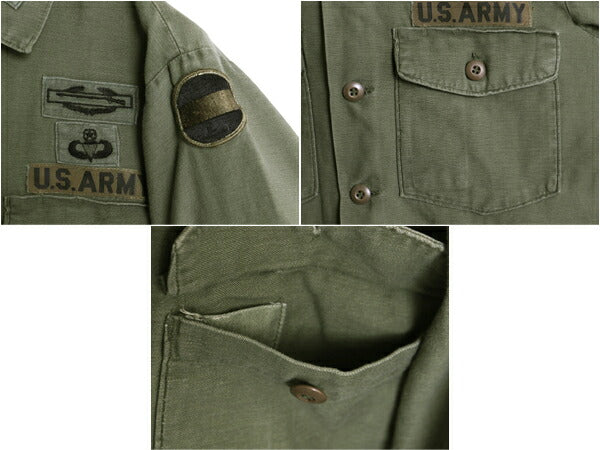 70s 74年製 米軍実物 US ARMY コットン サテン ユーティリティ シャツ M 程 古着 70年代 ヴィンテージ ミリタリー 軍物 シャツ袖 4th OG107