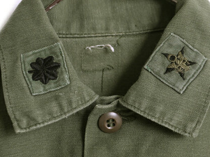70s 74年製 米軍実物 US ARMY コットン サテン ユーティリティ シャツ M 程 古着 70年代 ヴィンテージ ミリタリー 軍物 シャツ袖 4th OG107
