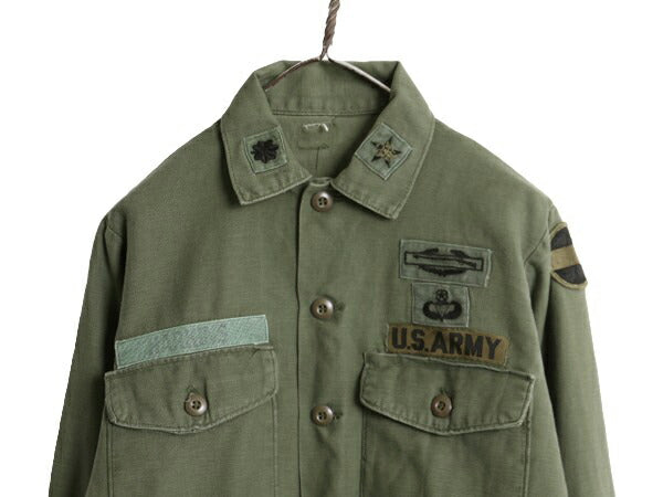 70s 74年製 米軍実物 US ARMY コットン サテン ユーティリティ シャツ M 程 古着 70年代 ヴィンテージ ミリタリー 軍物 シャツ袖 4th OG107