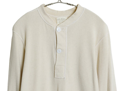 60s 米軍実物 US ARMY ヘンリーネック アンダーシャツ メンズ M / 68年製 ヴィンテージ 長袖 Tシャツ サーマル リブ編み ロンT ナチュラル