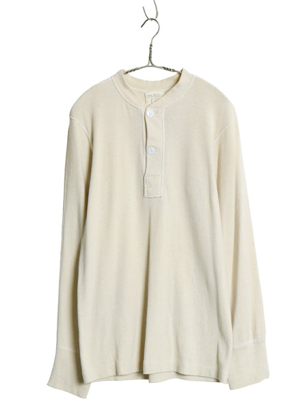 60s 米軍実物 US ARMY ヘンリーネック アンダーシャツ メンズ M / 68年製 ヴィンテージ 長袖 Tシャツ サーマル リブ編み ロンT ナチュラル