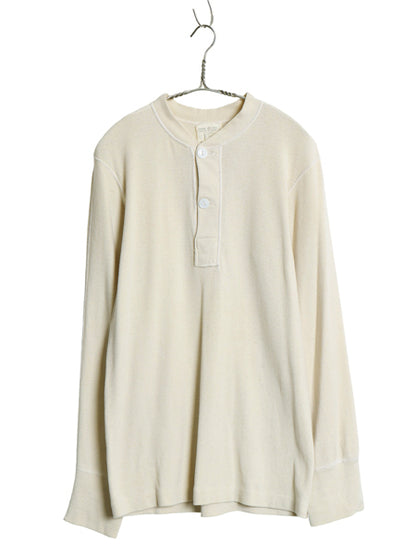 60s 米軍実物 US ARMY ヘンリーネック アンダーシャツ メンズ M / 68年製 ヴィンテージ 長袖 Tシャツ サーマル リブ編み ロンT ナチュラル